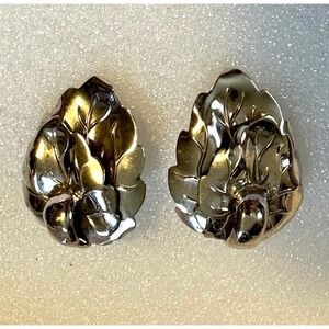 Vintage Monet Sterling Silver Clip On Leaf Earrings
